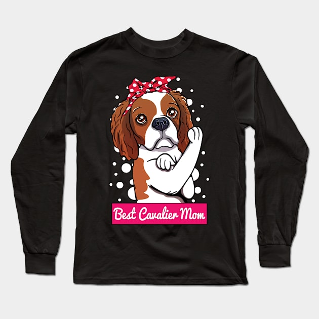 Retro Cavalier King Charles Spaniel Dog Mom Long Sleeve T-Shirt by USProudness